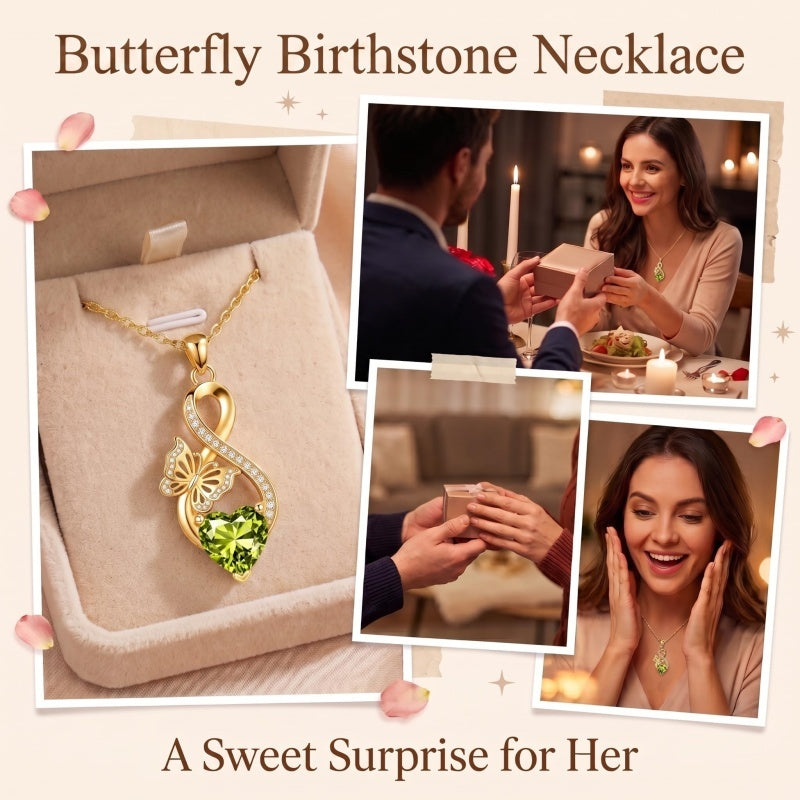 14K Gold Plated Infinity Birthstone  Butterfly Cross Necklace for Women