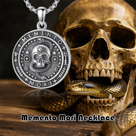 Sterling Silver Gothic Skull Memento Mori Pendant Necklace
