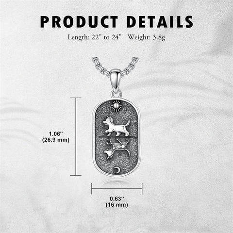 Sterling Silver Sun and Moon Skeleton Cat Dog Pendant Necklace