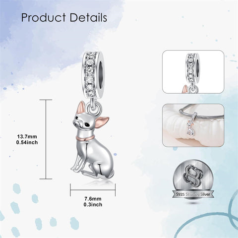 Sterling Silver Cubic Zirconia Yorkshire Boston Terrier Chihuahua Dachshund  Bead Charms