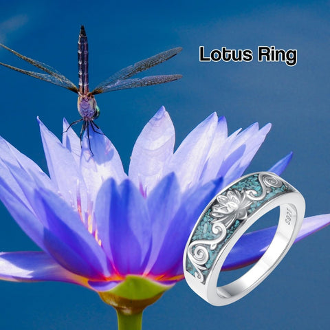 Sterling Silver Turquoise Butterfly Lotus Pet Paw Ring for Women
