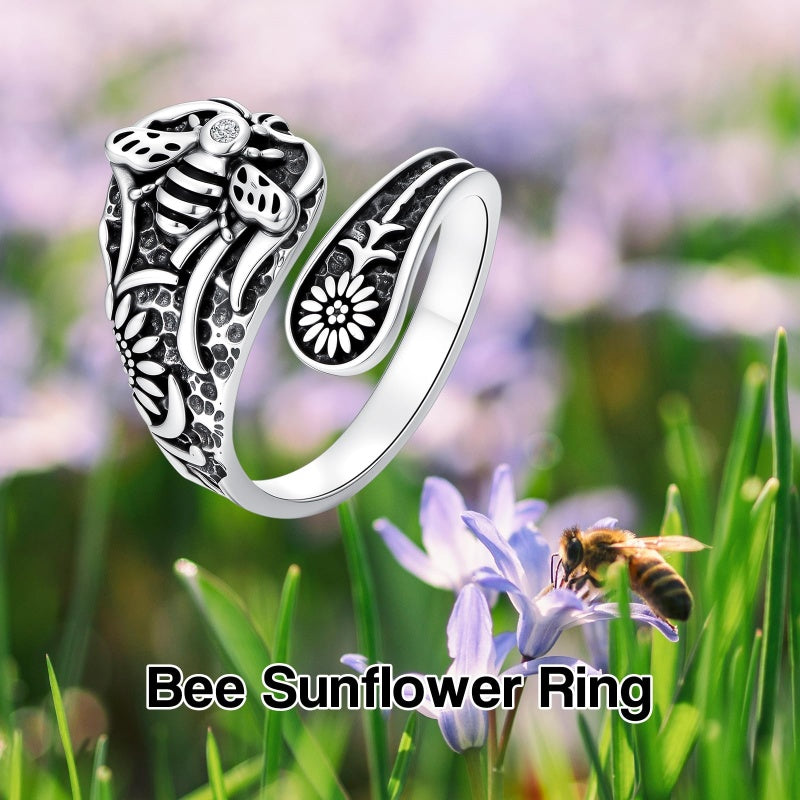 Sterling Silver Turquoise Hummingbird Butterfly Sunflower Adjustable Spoon Ring