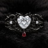 Sterling Silver 10K 14K 18K Gold Moissanite Gothic Black  Engagement Wedding Ring  for Women Halloween Gift
