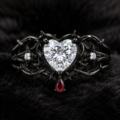 Sterling Silver 10K 14K 18K Gold Moissanite Gothic Black  Engagement Wedding Ring  for Women Halloween Gift