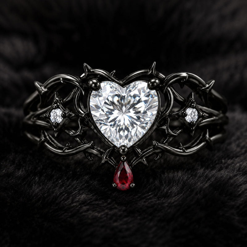 Sterling Silver 10K 14K 18K Gold Moissanite Gothic Black  Engagement Wedding Ring  for Women Halloween Gift