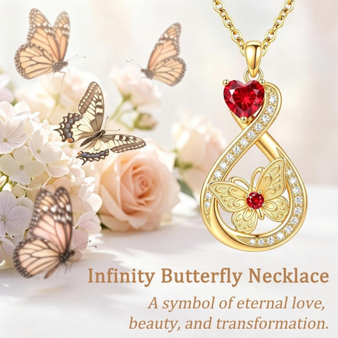 14K Gold Plated Infinity Birthstone  Butterfly Cross Necklace for Women