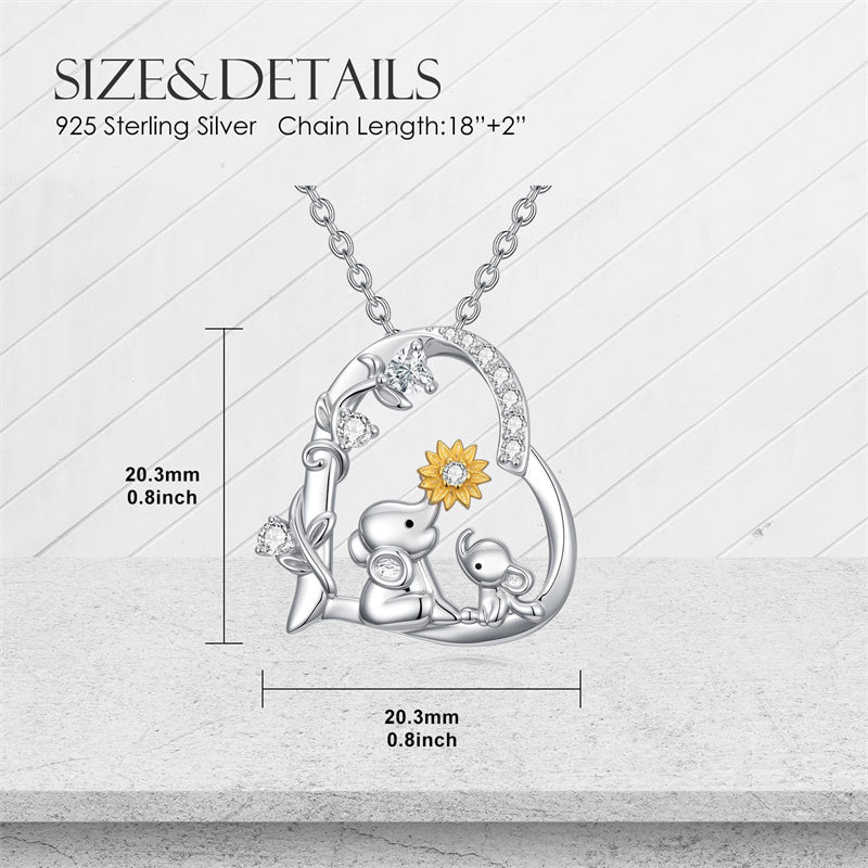 Sterling Silver Cubic Zircon Mother Daughter Mama Bear Giraffe Elephants Otters Penguins Heart Pendant Necklace