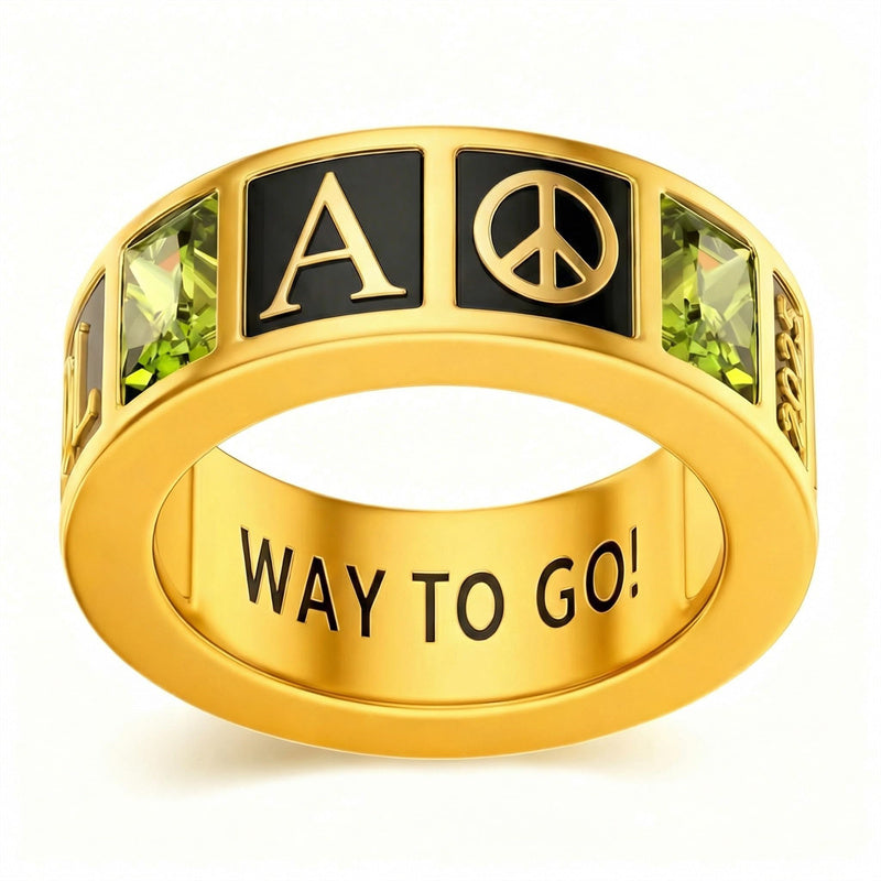 Sterling Silver 10K 14K 18K Gold Personalized Birthstone Pattern High School College Class Ring