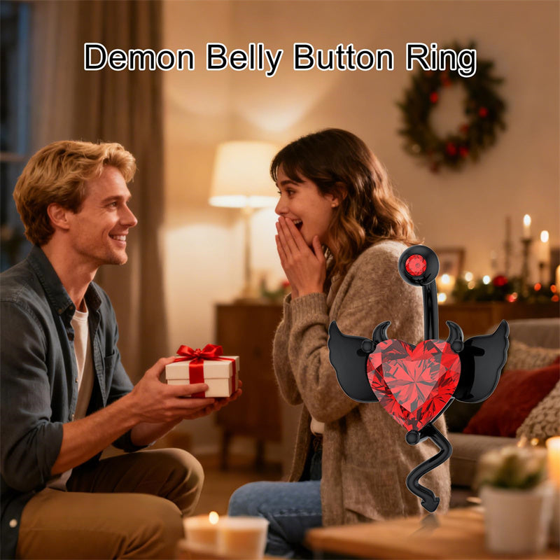 Sterling Silver Cubic Zircon Black Devil Belly Button Ring for Women