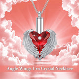 Sterling Silver Heart Crystal Angel Wing Urn Necklace For Ashes