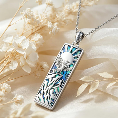 Sterling Silver Abalone Shell Bar Cardinal Bee Butterfly Hummingbird Dragonfly Phoenix Pendant Necklace for Women