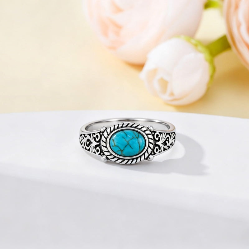 14K Gold Plated Turquoise Ring Western Jewelry Anniversary Birthday Gift for Women