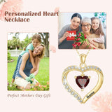14K Gold Plated Personalized 1-5 Heart Birthstone Names Necklace  for Women