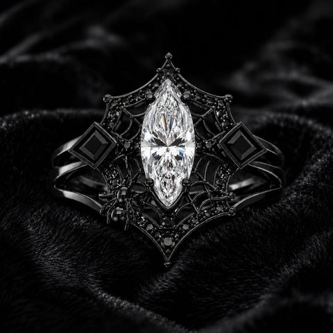 Sterling Silver 10K 14K 18K Gold Moissanite Gothic Black  Engagement Wedding Ring  for Women Halloween Gift