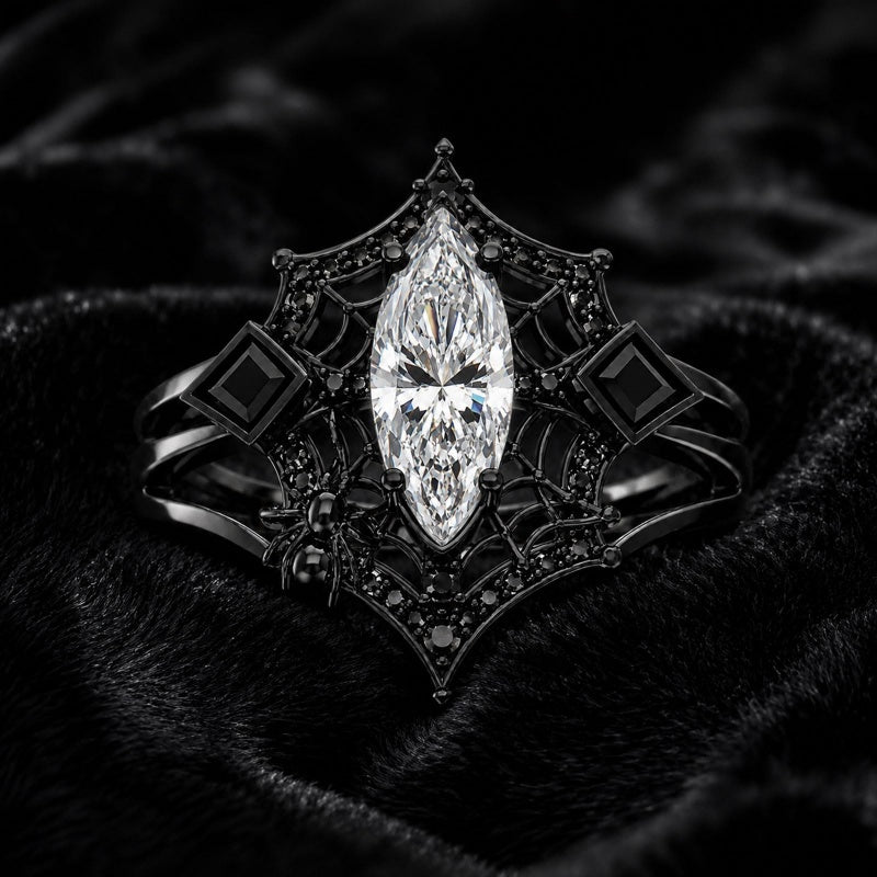 Sterling Silver 10K 14K 18K Gold Moissanite Gothic Black  Engagement Wedding Ring  for Women Halloween Gift