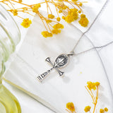 Sterling Silver  Ankh Lotus Pendant Necklace