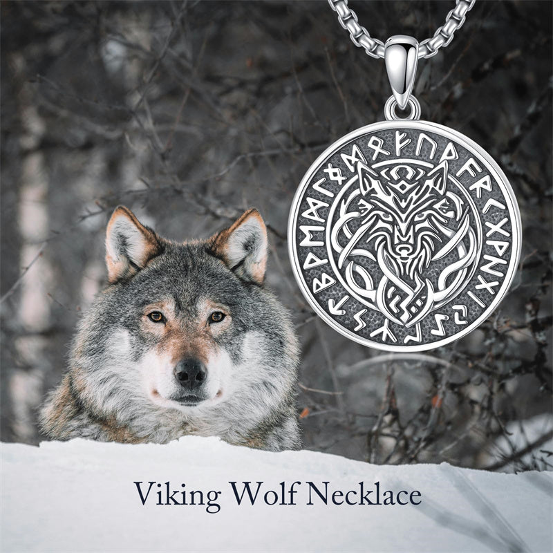 Sterling Silver Viking Raven Bear Odin Wolf Pendant Necklace for Men