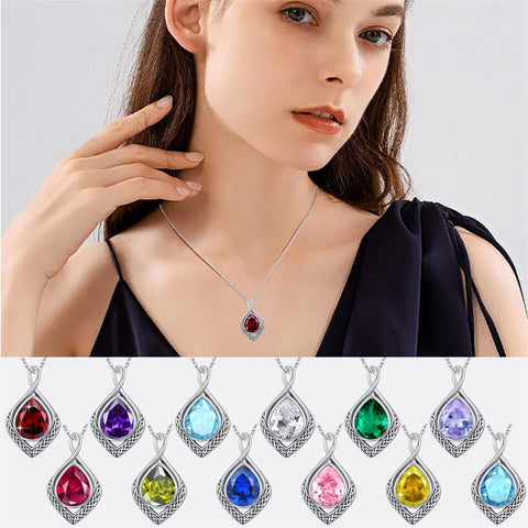 Sterling Silver Birthstone Teardrop Infinity Celtic Knot Pendant Necklace