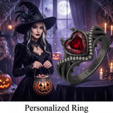 Sterling Silver Personalized Birthstone Punk Skull Bat Snake Ring Goth Jewelry for Halloween Birthday