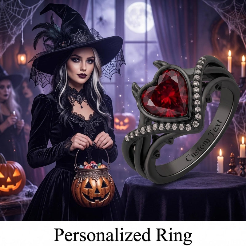 Sterling Silver Personalized Birthstone Punk Skull Bat Snake Ring Goth Jewelry for Halloween Birthday