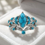 Sterling Silver Personalized Engraved 1-3CT Turquoise Engagement  Wedding Promise Ring Set for Her