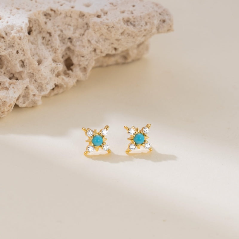 14K Gold Plated  Four-Pointed Star Stud Earrings for Women