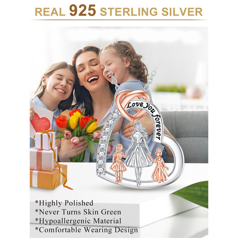 Sterling Silver Mother and 2/3/4 Daughter Heart Pendant Necklace Engraved with Love You Forever