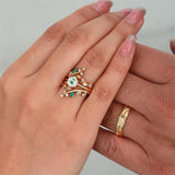 Sterling Silver10K 14K 18K Gold Natural Moss Agate Branch Leafy Engagement Ring Set For Couples