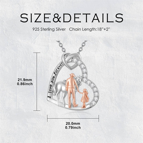 Sterling Silver Father Daughter Western Cowgirl Pendant Necklace