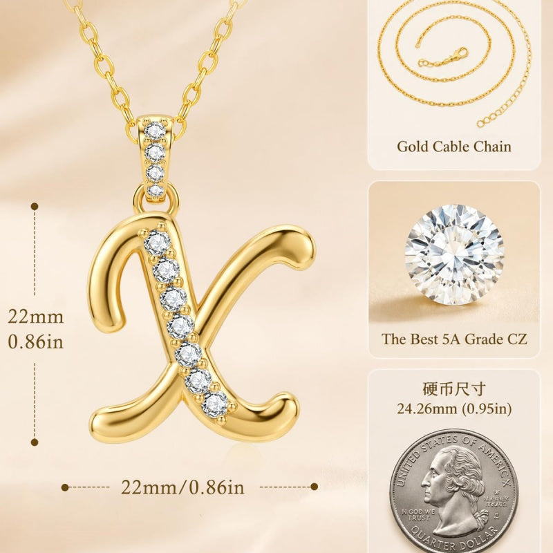Cubic Zircon 14K Gold Plated Initial Letter A-Z Pendant Necklace