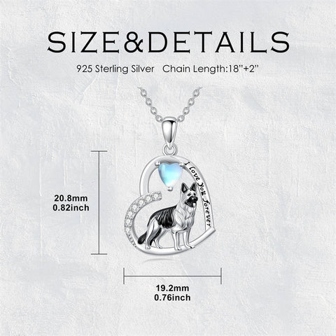 Sterling Silver Moonstone Pug Chihuahua Poodle German Shepherd Maltese Pendant Necklace Engraved wth I Love You Forever