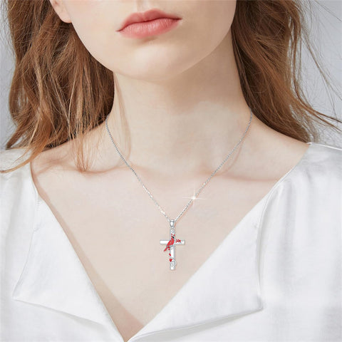 Sterling Silver Cross Bee Hummingbird Butterfly Dove Red Cardinal Pendant Necklace for Her