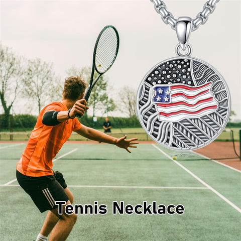 Sterling Silver American Flag Football Basketball Soccer Volleyball Tennis Baseball Pendant Necklace