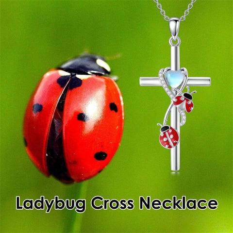 Sterling Silver Cross Moonstone Dragonfly Butterfly Bee Hummingbird Ladybug Pendant  Necklace for Women
