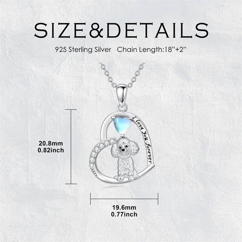 Sterling Silver Moonstone Pug Chihuahua Poodle German Shepherd Maltese Pendant Necklace Engraved wth I Love You Forever