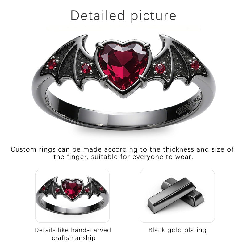 Sterling Silver 10K 14K 18K Gold 2-5CT Heart  Birthstone  Gothic Skeleton Halloween Skull Bat Ring