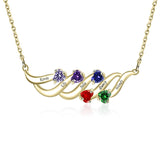 Sterling Silver Personalized Birthstone Name Wave Pendant Family Necklace