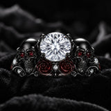 Sterling Silver 10K 14K 18K Gold Moissanite Gothic Black  Engagement Wedding Ring  for Women Halloween Gift