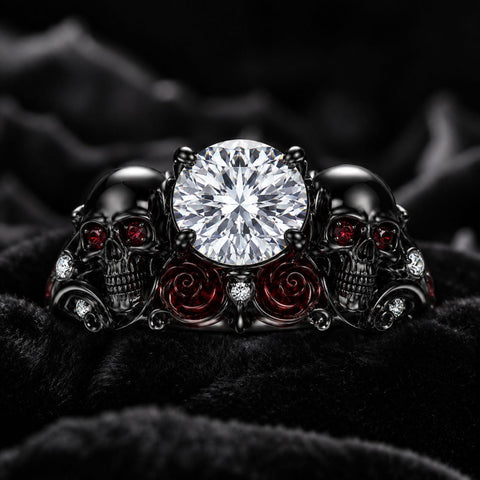 Sterling Silver 10K 14K 18K Gold Moissanite Gothic Black  Engagement Wedding Ring  for Women Halloween Gift