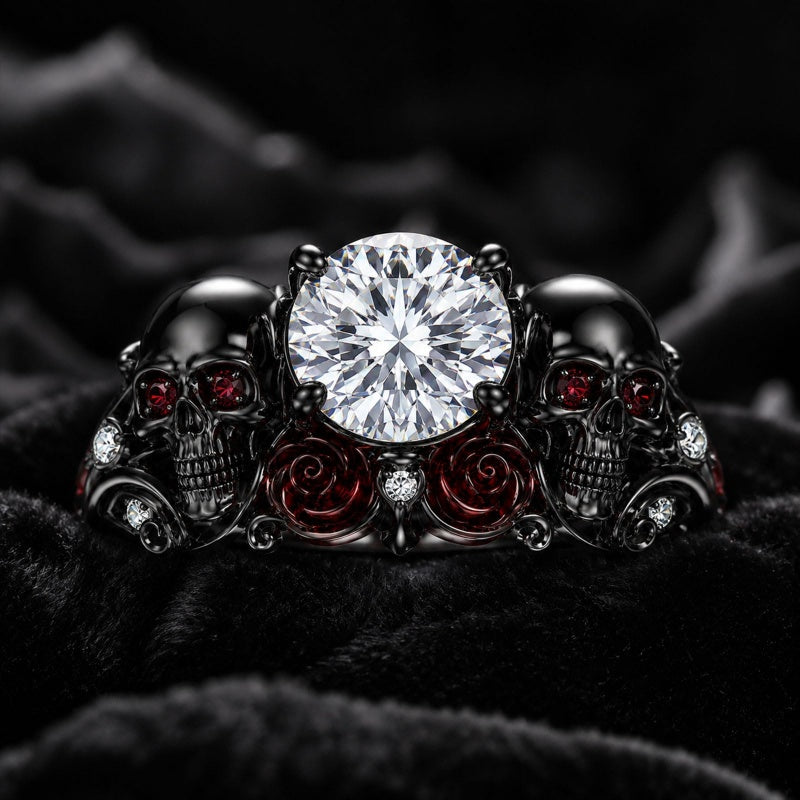 Sterling Silver 10K 14K 18K Gold Moissanite Gothic Black  Engagement Wedding Ring  for Women Halloween Gift
