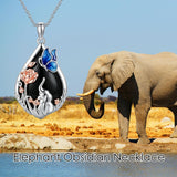 Sterling Silver Obsidian Bunny Cat Elephant Dog Fox Teardrop Pendant Necklace