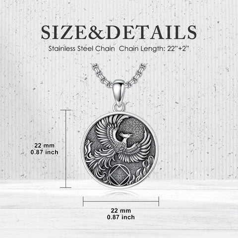 Sterling Silver Phoenix Rising Pendant Necklace NA/AA Sobriety Jewelry