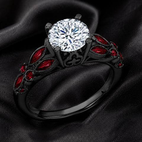 Sterling Silver 10K 14K 18K Gold Custom Engraved Moissanite Engagement Wedding Ring Halloween Gift