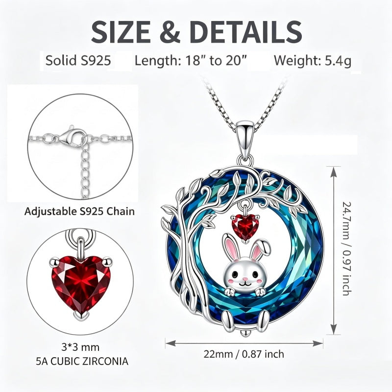 Sterling Silver Blue Crystal  Tree of Life Raccoon Bunny Cat Corgi  Pendant  Necklace  Anniversary Birthday Gifts