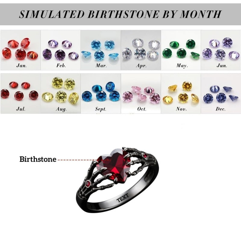 Sterling Silver Personalized Birthstone Punk Skull Bat Snake Ring Goth Jewelry for Halloween Birthday