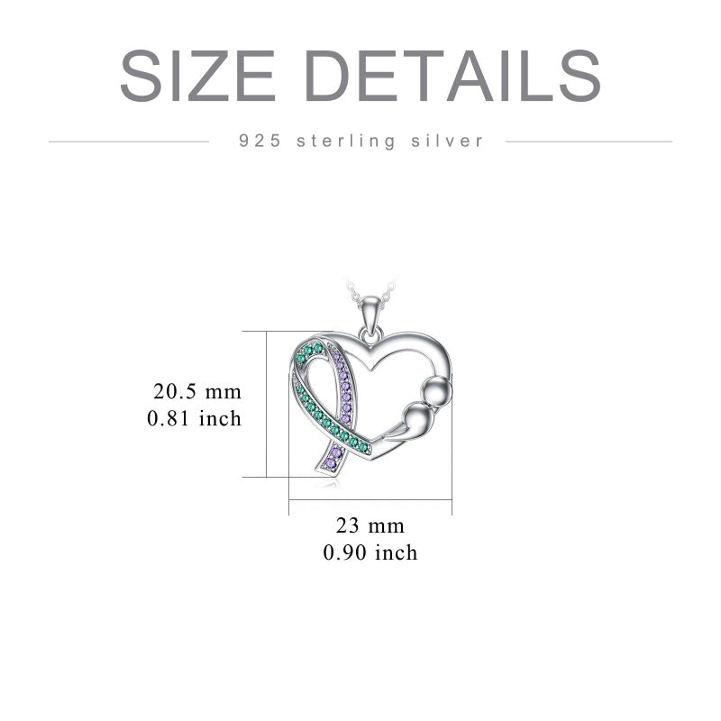 Sterling Silver Teal and Purple Ribbon Ribbon Pendant Necklace Awareness Jewelry Inspirational Gifts for Women