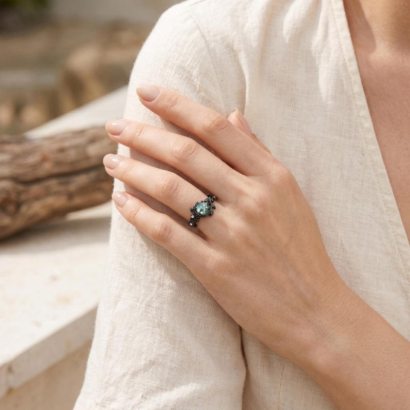 Sterling Silver 10K 14K 18K Gold 1-4CT Moss Agate Engagement Ring Promise Ring
