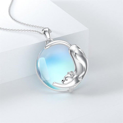 Sterling Silver Moonstone Cat Pendant Necklace