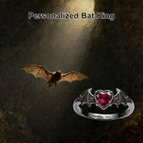 Sterling Silver Personalized Birthstone Punk Skull Bat Snake Ring Goth Jewelry for Halloween Birthday