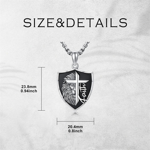 Sterling Silver Faith Bible Lion Pendant Necklace for Men